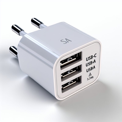 Caricabatterie SA con presa USB, porte USB-C e USB-A 5V 3.4A