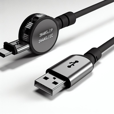 28AWG 1P 24AWG 2C Cavo di ricarica rapida USB tipo C retrattile