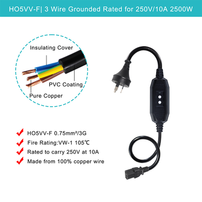Cavo di alimentazione AU Plug a IEC C13 con RCD 10A 240V