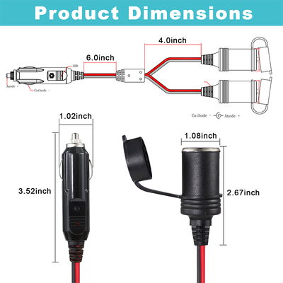 Accenditore di sigarette per auto da 12V a doppia presa Splitter Adaptore di cavo di estensione per alimentatore a corrente continua GPS Dash Camera Tablet