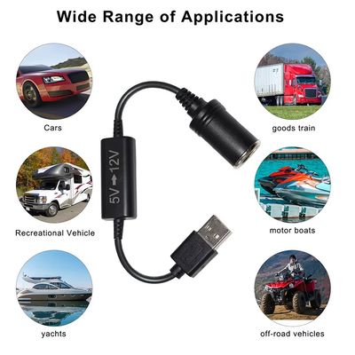 Adattatore USB da 5V a 12V Cavo convertitore step-up con presa accendisigari Cavo booster per DVR per auto GPS Camera Router Ventola LED