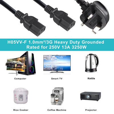 Cavo sdoppiatore di alimentazione BSI UK Plug a 2xC13 1.5mm² Fusibile 3A