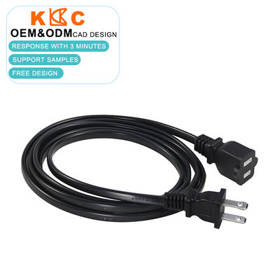 NEMA 1-15P to NEMA 1-15R Power Extension Cord 18AWG Black 2 Prong AC Cable for Appliance Office Equipment Lighting Electronics